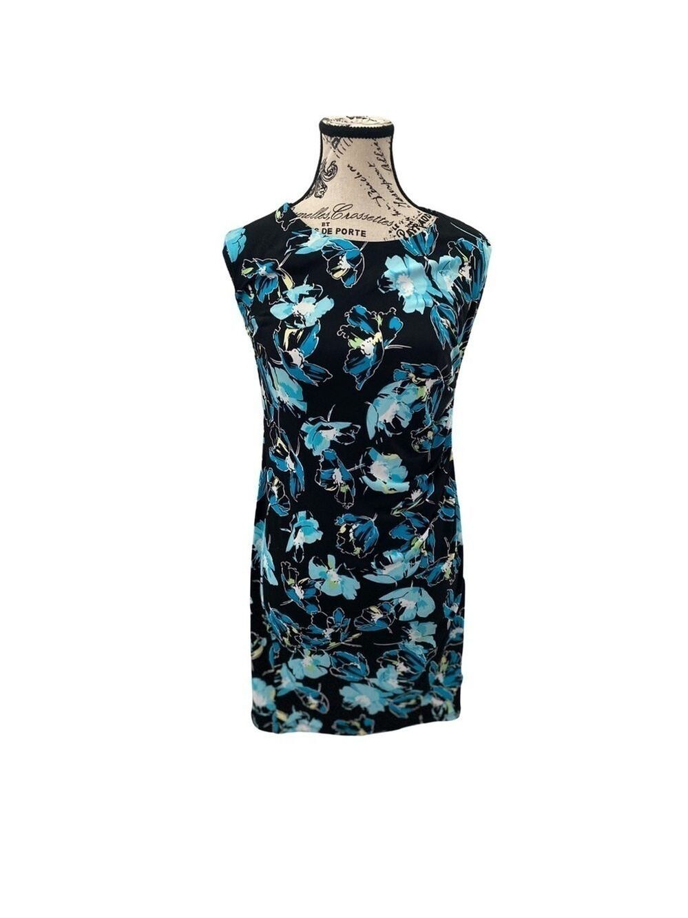 Jones New York Sleeveless Blue White Green Floral Print Dress Size S